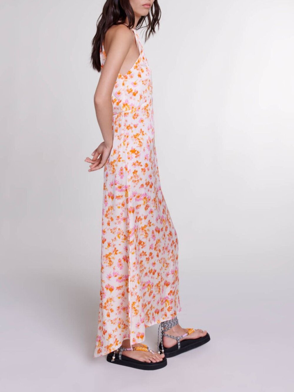 MAJE Rispring Maxi Dress Luxe Floral Airy Satin Halter Gown Party Flowy Stunner - Picture 11 of 16